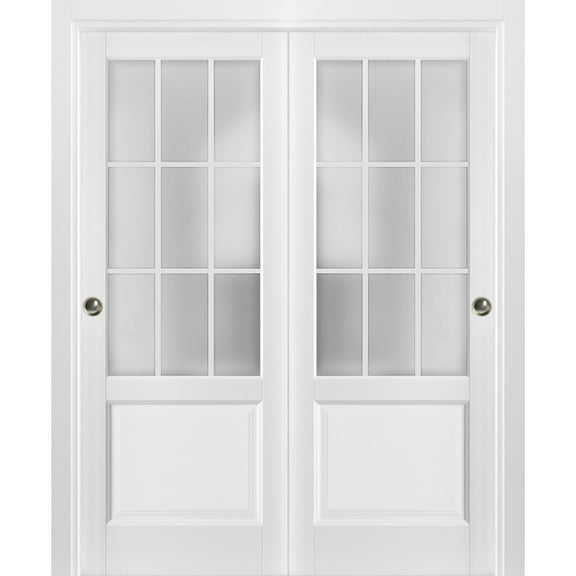 Sliding Closet Frosted Glass 9 Lites Bypass Doors 64 x 80 inches
