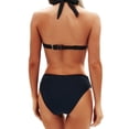 thumbnail image 3 of FENGGHAO Women's Halter Bikini Set with Padded Top and V-Cut Bottom, Retro Two Piece Swimsuit for Beach Vacations, Soft Quick-Dry Fabric, Gold M, 3 of 4