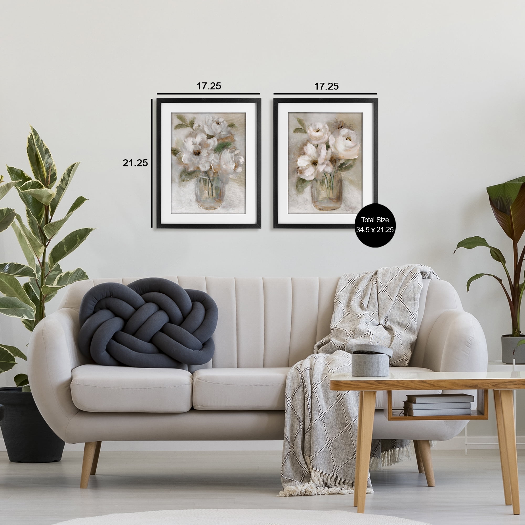 Stupell Industries Brushed White & Beige Roses 2 Piece Black Framed Print Under Glass Set, design by Nan