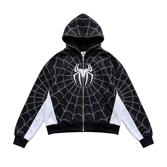 Spider Hero Full Zip Masked Sweatshirt, Casual Web Printed Active Hoodie Apparel for Adults Boys Girls Daily Wear Party