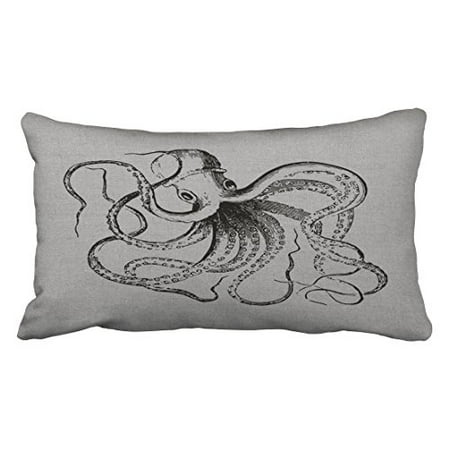 Octopus Throw Pillow WinHome Rustic Cool Funny Gray Vintage Octopus Illustration Retro Traditional Fashion Polyester 20 x 30 Inch Rectangle Throw Pillow Covers With Hidden Zipper Home Sofa Cushion Decorative Pillowcases ()