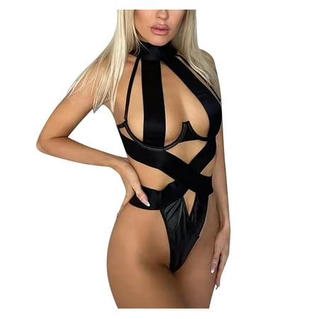 Yuhangmm Women s Mesh Panel Open Back Sexy Lace-Up Camisole Bodysuit Bridal Lingerie for Women