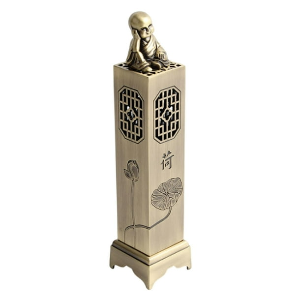 Quemador de incienso Torre Pequeño Monje Talla de metal decorativa Porta incienso para regalar Loto de bronce