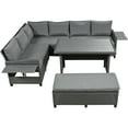 thumbnail image 4 of Llinc Store 5-Piece Outdoor Patio Rattan Sofa Set Sectional PE Wicker L-Shaped Garden Furniture Set with 2 Extendable Side Tables Dining Table and Washable Covers for Backyard Poolside Indoor Gray, 4 of 9