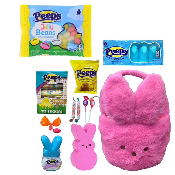 Prefilled Peeps®-Themed Easter Gift Basket with Candy Assortment, Reusable Character Basket by Clear Above