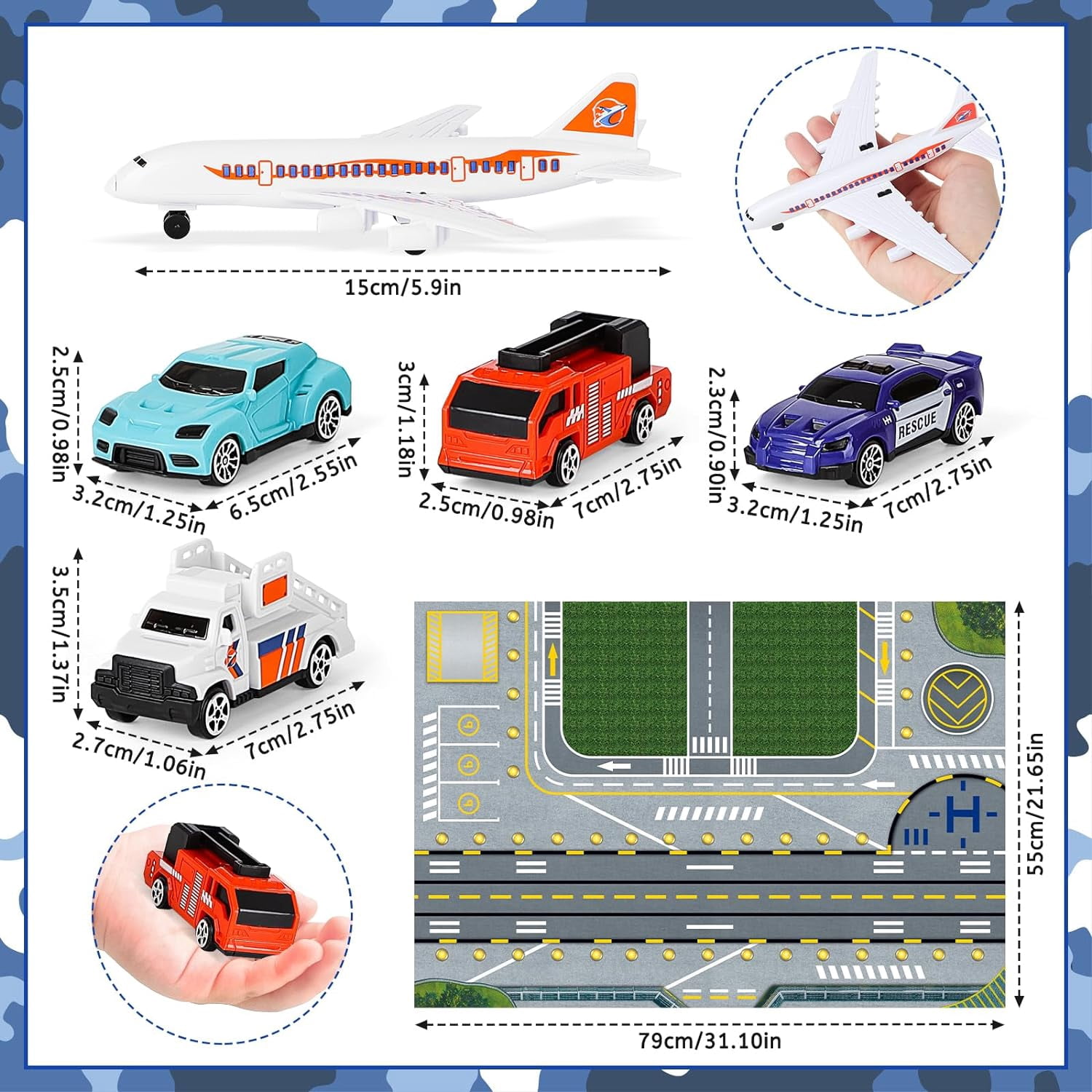 Airplane Toys for Toddlers 2-4, Airplane Toy Set with Trucks Signs and Airport Playmat, Toys for Boys Christmas Birthday Gift