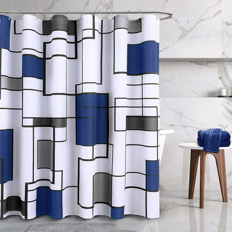 Blue Bathroom Shower Curtain 72 inches Long Modern Boho Navy Blue