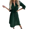 thumbnail image 1 of Robe d'Été à Manches pour Femmes Mode Manches 3/4 Solide Cordon de Serrage Bandage Manches Mi-Longues Taille Haute Col Rond Robes d'Été pour Femmes avec Manches, 1 of 5