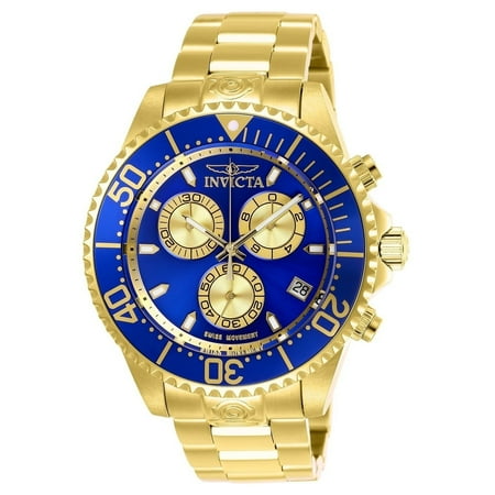 - Men's 26849 Pro Diver Quartz Chronograph Blue, Gold Dial Watch