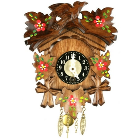 Heads Up Cuckoo Clock - Bird and Handpainted Flowers Key Wound Cuckoo Clock