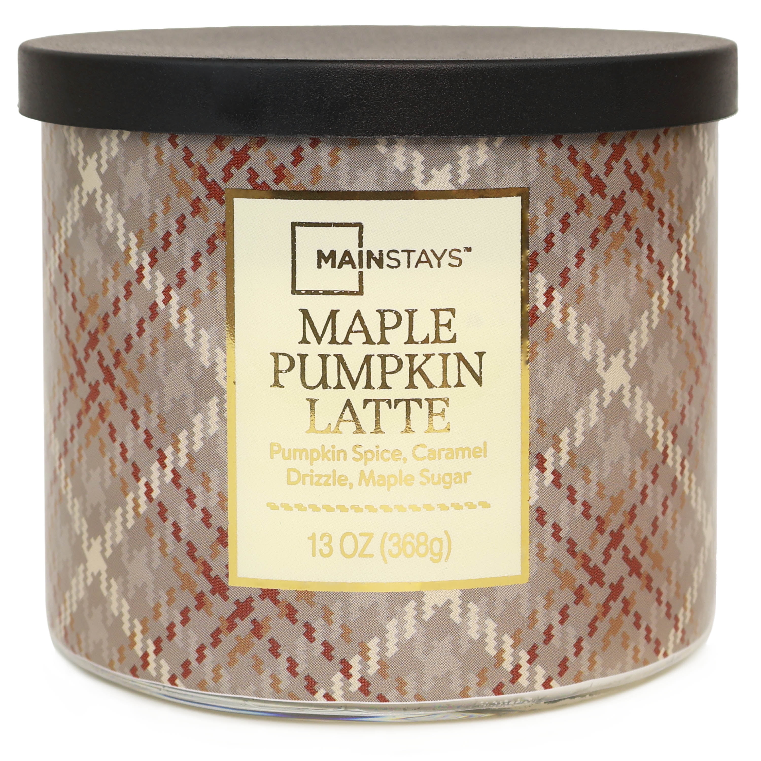 Mainstays 3-Wick Maple Pumpkin Latte Orange Plaid Design, 13-Ounce