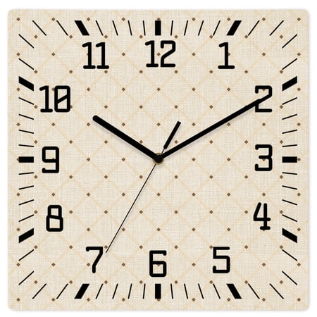 Wall Clock Ivory Diamond Pattern Operated Square Clocks Wooden Silent Non-Ticking Wallclock 10 Inch Geometric Plaid Lines Wood Wall Clock for Living Room Bedroom Office Shool Home Decor
