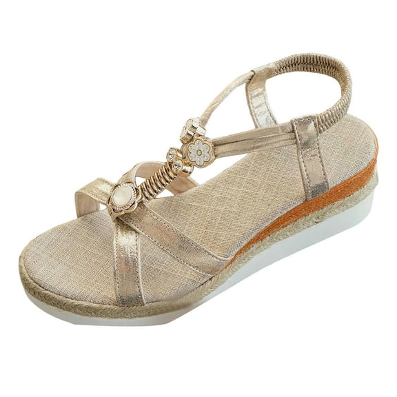 YLYL 2026 Women Orthopedic Sandals Bohemian Elastic Ankle Strap Platform Wedge Heel Open Toe Sandals