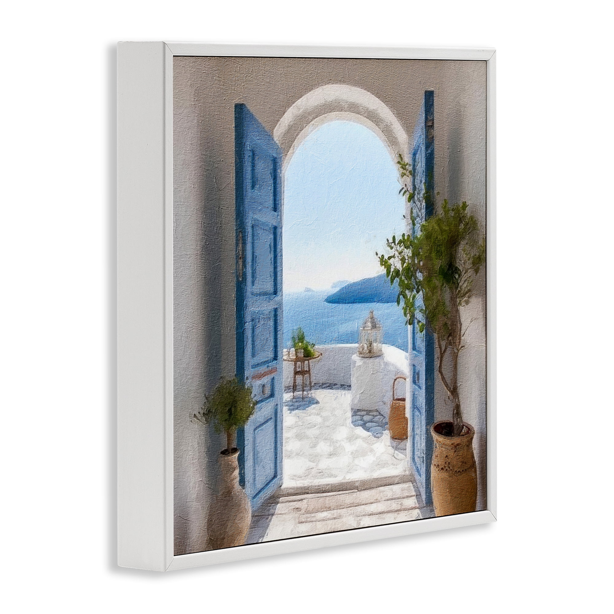 Stupell Industries Coastal Doorway to Sea Town & City Painting White Framed Art Print Wall Art, 24 x 24