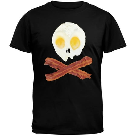 - Eggs And Bacon Skull And Cross Bones Black Adult T-Shirt