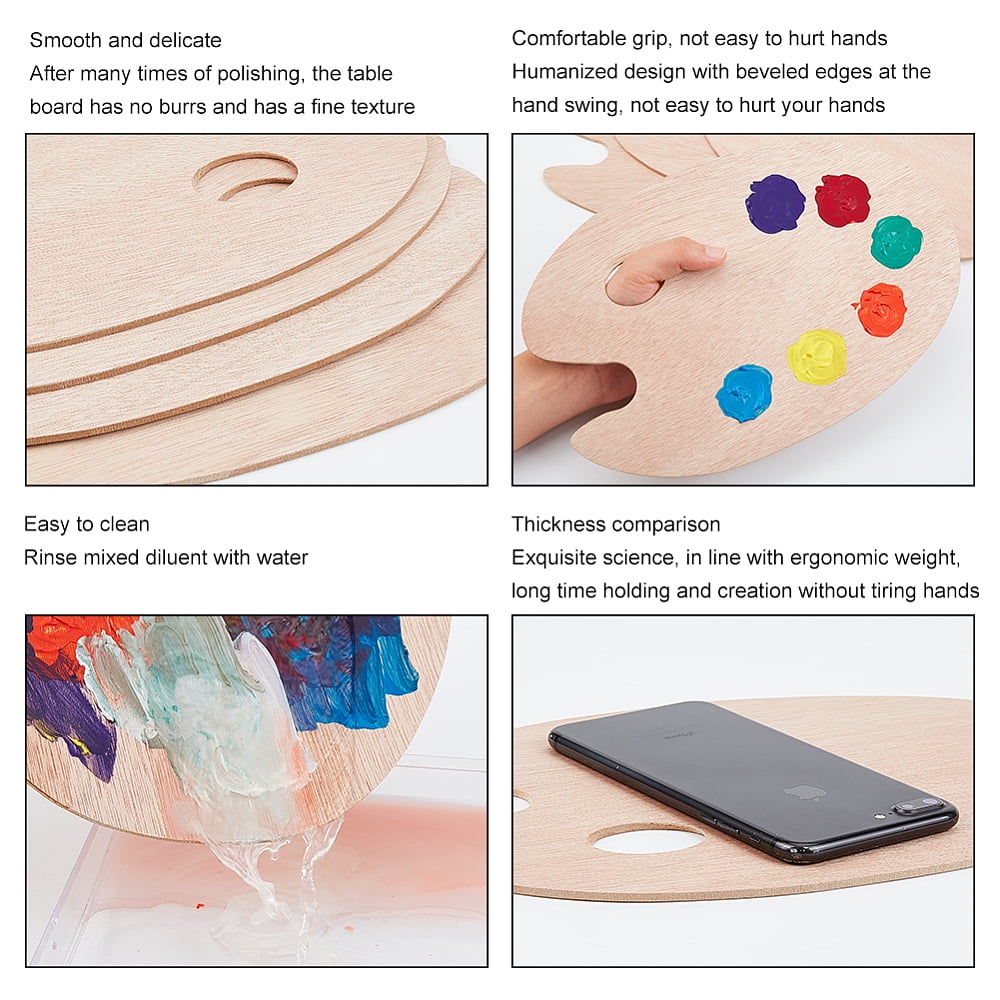4pcs Oval Wooden Painting Palette 7 x 18 Inch Wooden Paint Tray Artist Painting Palette with Thumb Hole for Acrylic Watercolor Oil Paints
