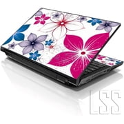 LSS 15 15.6 Inches Laptop Notebook Skin Sticker with 2 Wrist Pads - Reusable Cover Protector Vinyl Sticker Cover Decal Fits 13" - 16" - Spring Flower Leaves Pattern