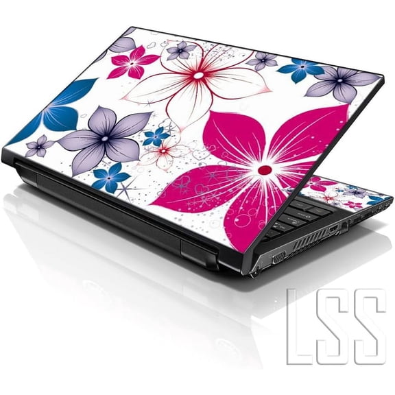 LSS 15 15.6 Inches Laptop Notebook Skin Sticker with 2 Wrist Pads - Reusable Cover Protector Vinyl Sticker Cover Decal Fits 13" - 16" - Spring Flower Leaves Pattern