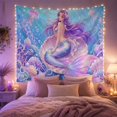 thumbnail image 2 of Mermaid in a Purple Clam Shell with Jellyfish, Whimsical Fantasy Style for Mermaid Lovers, Ocean Wall Decor, Birthday Gift, Tapestry Wall Hanging for Bedroom and Dorm, 2 of 7