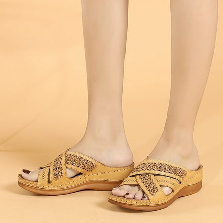 

Women Summer Slip-On Wedges Beach Open Toe Breathable Sandals Embroidery Shoes