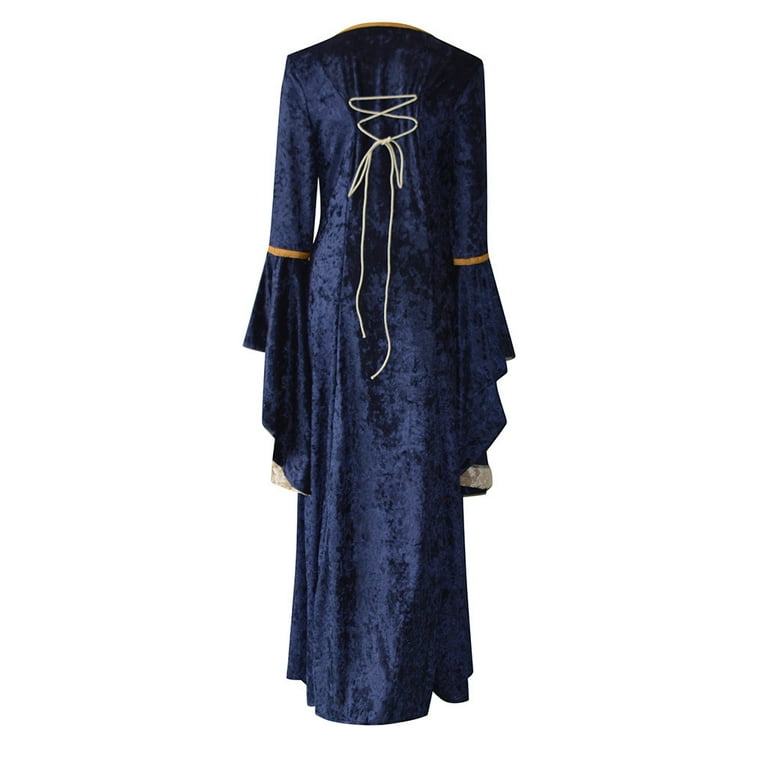 blue celtic dress CELTIC FOREST - linen laced fantasy dress with wide sleeves