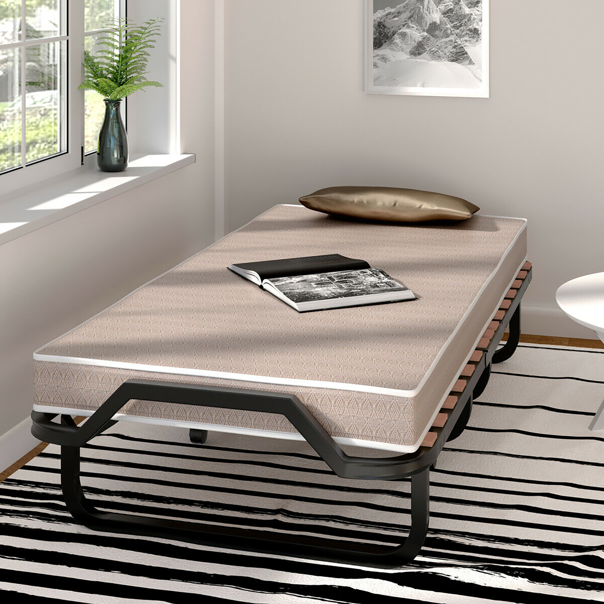 Gymax Folding Bed w/ Memory Foam Mattress Rollaway Metal Guest Bed Sleeper Made in Italy - image 4 of 10