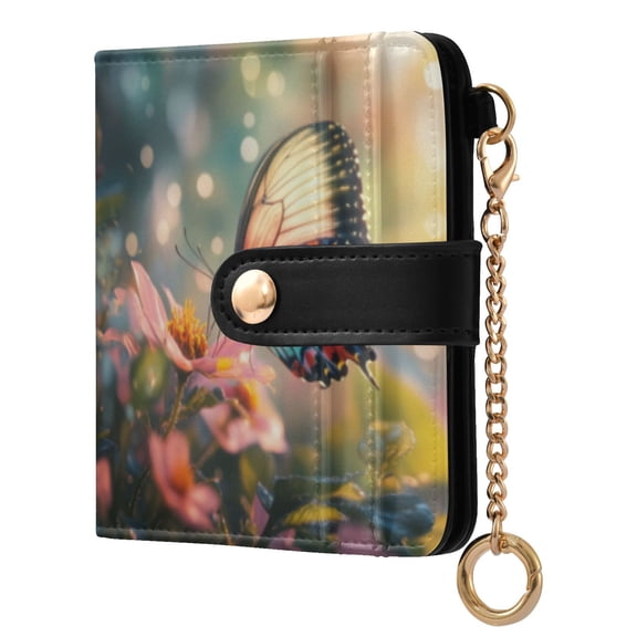 Qxltty Flower Butterflies Ladies Wallet Rfid Slim Thin Compact Credit Card Women Wallet Zipper Coin Pocket and ID Window for Female Gifts
