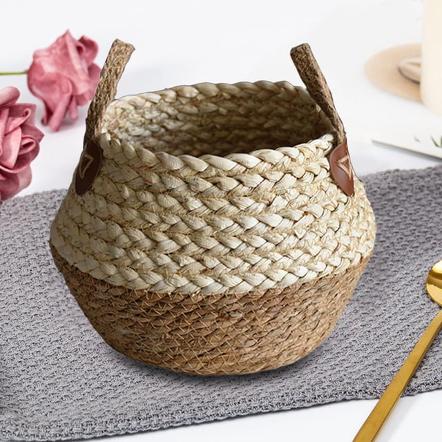 Cestas de almacenamiento tejidas de estilo nórdico, cesto de ropa Cesta tejida decorativa Misceláneas Organizador Cesta Cesta para macetas, para sala Marrón Pequeño BLESIY Cesta de misceláneas
