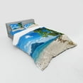 thumbnail image 3 of Landscape Duvet Cover Set, Exotic Botanic Island near Seashore Palms Mountains Clear Open Sky Photo, Bedding Set with Shams and Fitted Sheet, 3 Sizes, by Ambesonne, 3 of 3