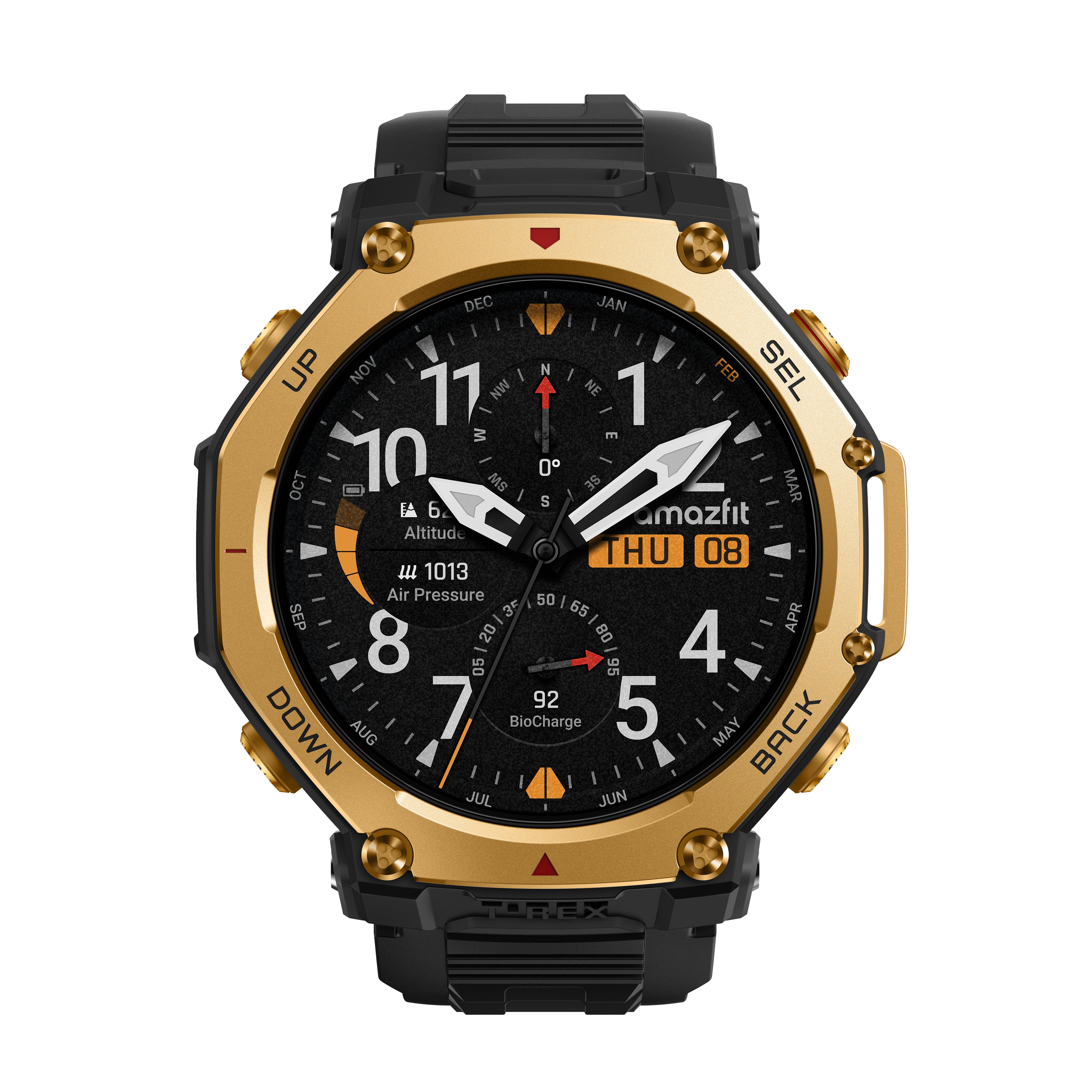 Amazfit T-Rex 3 Pro Outdoor Smart Watch 48mm Sapphire AMOLED Display, Dual Band GPS, Offline Maps, 25 Days Battery, Built-in Flashlight, 10 ATM, 180+ Sports Mode for Android & iPhone, Black Gold