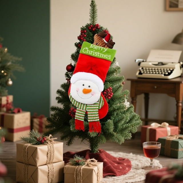 Zenithome Sac Cadeau de Bas de Noël pour Décoration de Vacances, Porte-Bonbons Festif Père Noël, Bas Polyester Réutilisable avec Cordon