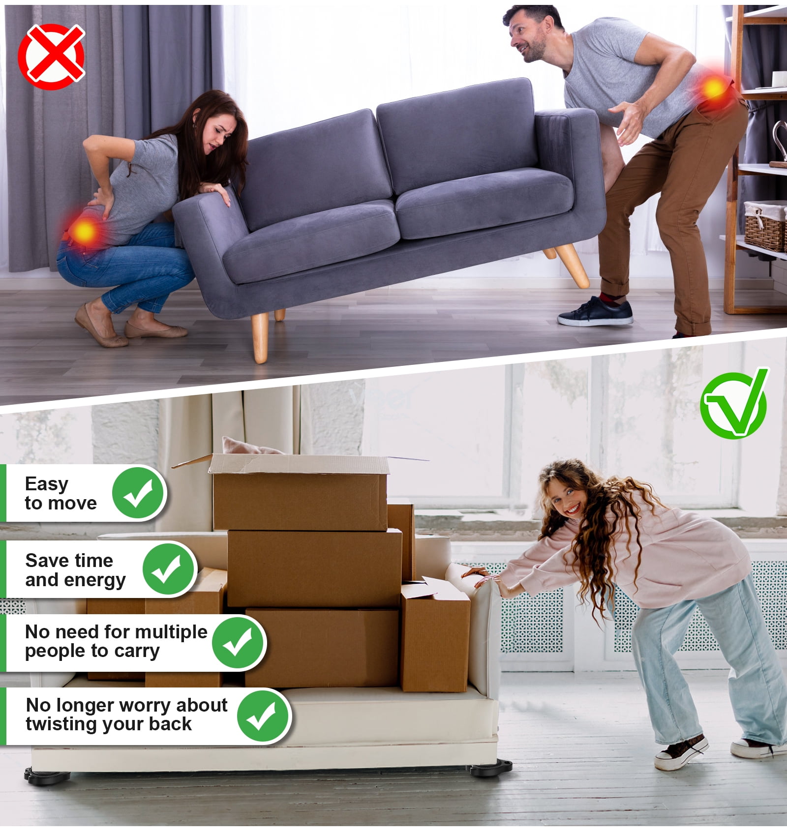 Furniture Lift Mover Tool Set - Furniture Movers Can Withstand Up to 800 Ibs, 360°Sliding Function, Furniture Lifter Have Self-Adjusting Bases， Heavy Item Furniture Moving Tool Without Falling