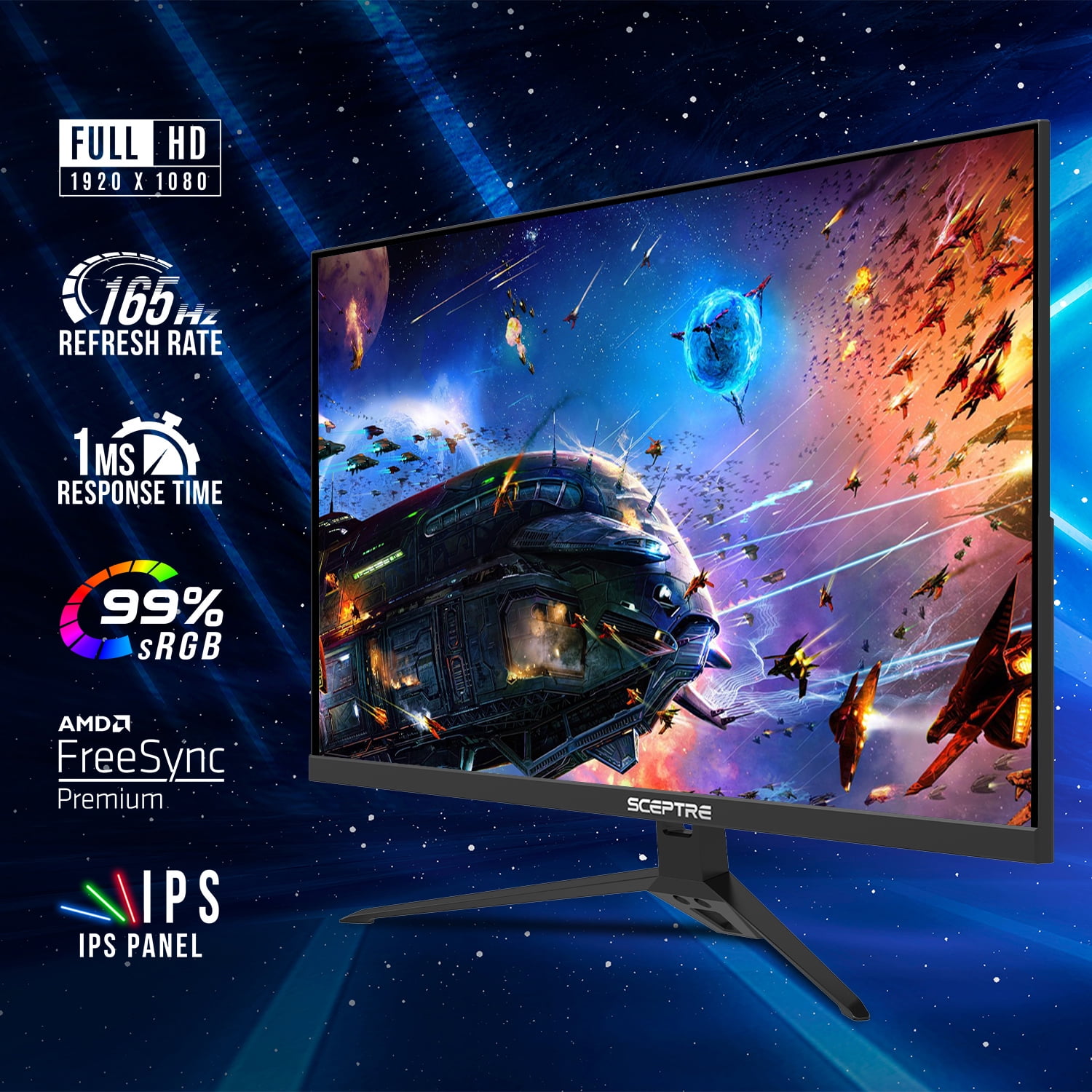 Sceptre 27-inch IPS Gaming Monitor up to 165Hz DisplayPort HDMI 300 Lux 99% sRGB Build-in Speakers, Machine Black (E278B-FPT168)
