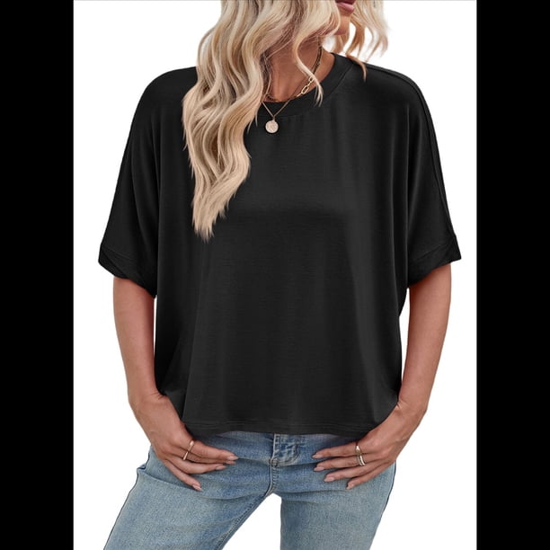 Camisetas de Verano 2025 para Mujer, Camisetas Lisas, Camisetas Holgadas de Gran Tamaño, Camisetas Básicas Negras L
