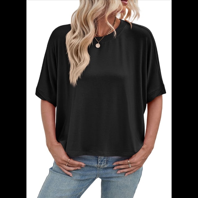 Camisetas de Verano 2025 para Mujer, Camisetas Lisas, Camisetas Holgadas de Gran Tamaño, Camisetas Básicas Negras Talla S
