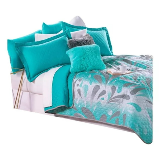Edredón Petalos Colchas Concord Matrimonial Microfibra Turquesa