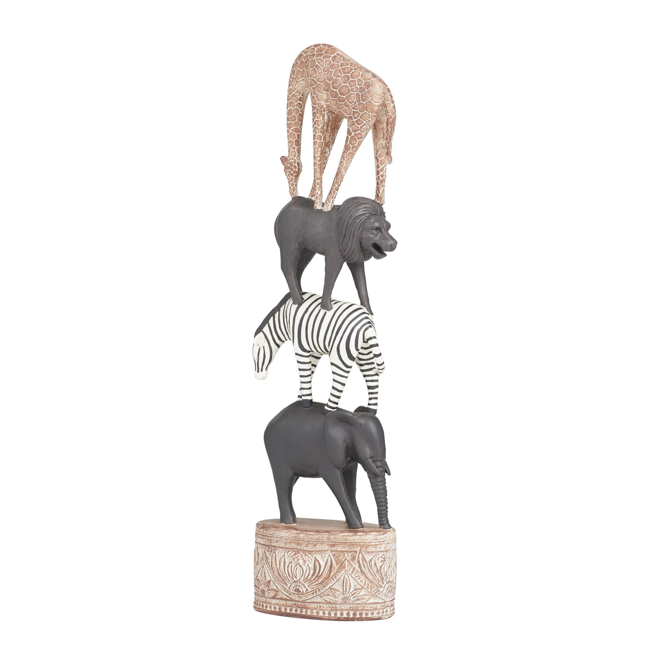 4" x 16" Multi Colored Polyresin Safari Animals Sculpture, by DecMode