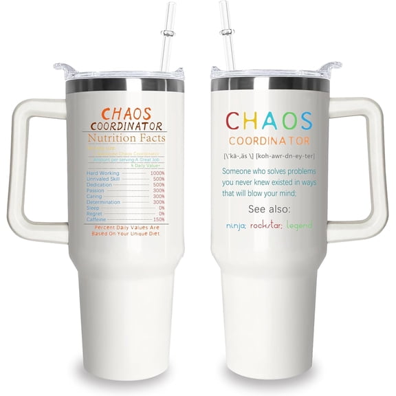 Chaos Coordinator Tumbler 40Oz, Coordinator Gifts for Women, Thank You Gifts for Women Boss Lady Gifts for Women Birthday Gifts for Dad, Boss, Coworker, Manager, Teacher, Friends
