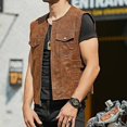 thumbnail image 4 of Biker Faux Leather Waistcoat Mens Cut Motorcycle Black Various Club Pocket Vests, 4 of 7