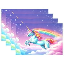 Ryvnso Placemats Set of 4 Unicorn in Rainbow Sky Dining Mats Heat-Resistant Non-Slip Washable Table Mat