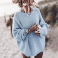 thumbnail image 3 of Suéteres de gran tamaño a la moda para mujer, suéteres sueltos e independientes para otoño e invierno, suéteres de punto de manga larga con cuello redondo liso para mujer, estilo bohemio gris, 3 of 5