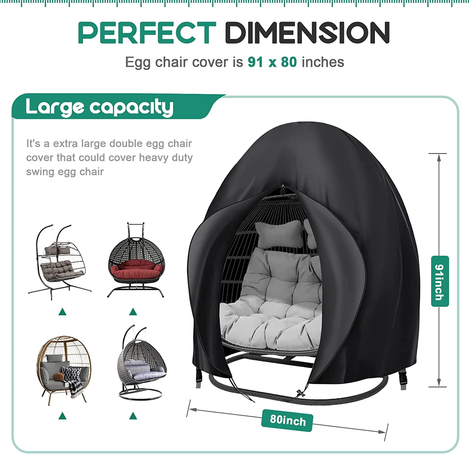 Egg Chair Cover,Patio Extra Large Double Egg Chair Cover for Outdoor Furniture, Heavy Duty Swing Hanging Egg Chair Cover Waterproof, Dust-Proof,7.87" x 9.84" x 1.97",Black