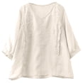 thumbnail image 5 of Women's Cotton Linen Short Sleeve Button Shirt Embroidered Casual Top, 5 of 9