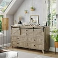 thumbnail image 5 of Farmhouse 6 Drawers Dresser with Sliding Barn Door,55.1'' Long Dresser, 4 Large and 2 Small Drawers, Sliding Barn Door, Solid Wood Legs for Entryway, Bedroom, Living Room,Oak Gray, 5 of 8