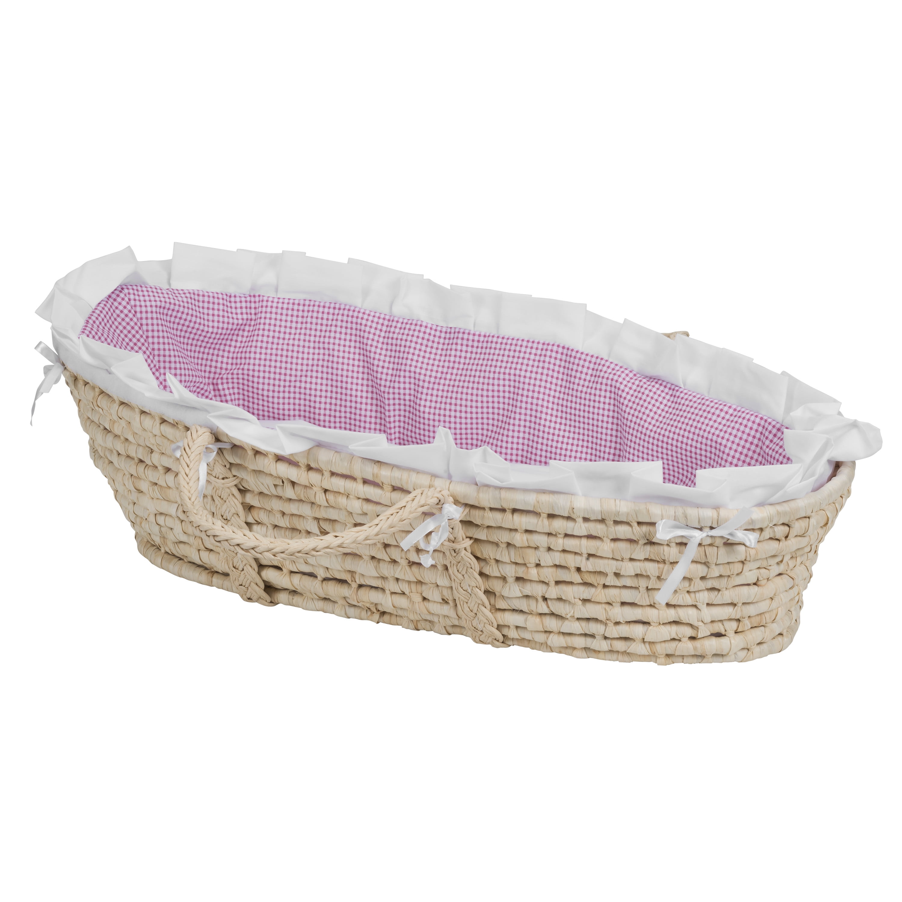 Badger Basket Natural Moses Basket Pink Gingham Bedding