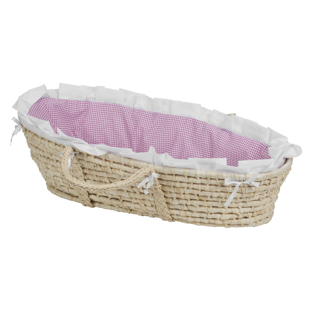 Badger Basket Natural Moses Basket Pink Gingham Bedding