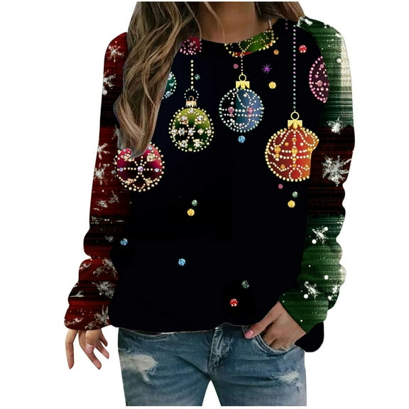 VBVC Women's Snowman Christmas Sweatshirt,Ladies Long Sleeve Snowflake Top,Winter Holiday Party Pullover For Women,Multicolor,Size XXL