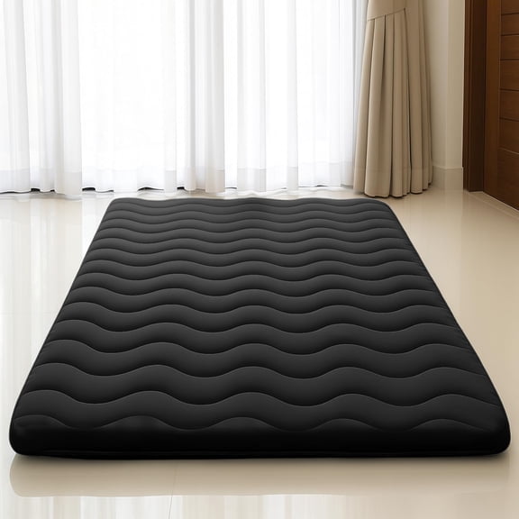 Japanese Floor Mattress Futon Mattress Twin 3.5" Thick Black | Foldable Mattress Tatami Mat Sleeping Pad, 100% High Density Foam, Roll Up Floor Lounger Bed for Living Room Guest Room RV