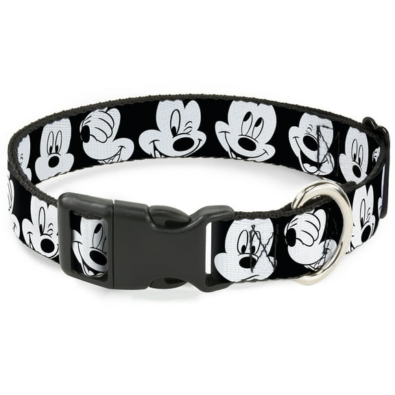 Disney Pet Collar, Dog Collar Plastic Buckle, Mickey Mouse Expressions Close Up Black White, 11 to 16.5 Inches 1.0 Inch Wide