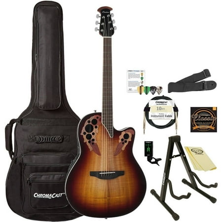 Ovation Celebrity Elite Plus CE48P-KOAB Super Shallow Acoustic-Electric Guitar (Koa Burst) with ChromaCast Accessories